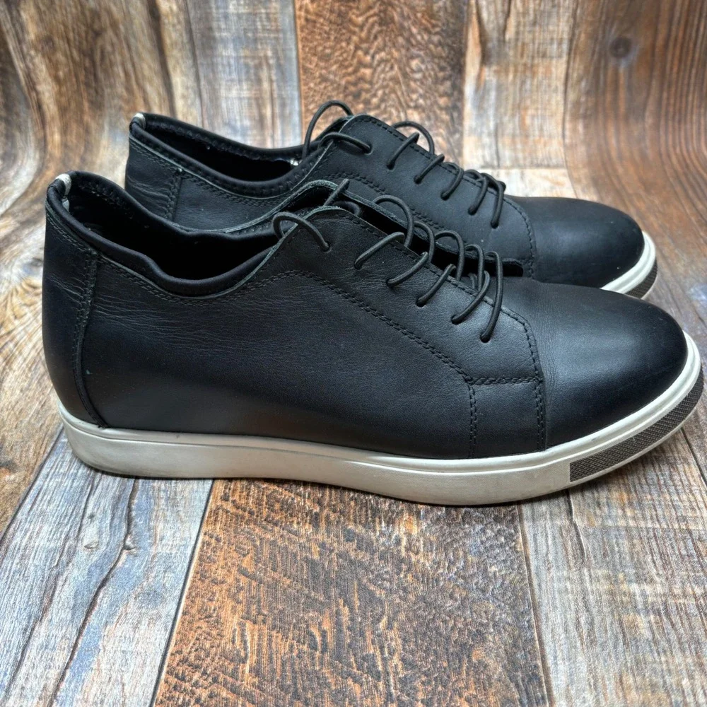 Calto Mens Black Leather Elevator Sneakers Height Increasing Shoes Heel Lift 7.5